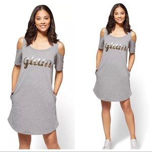 NWT NY&Co Cold Shoulder Sequin Glam Sweatshirt Dress XS